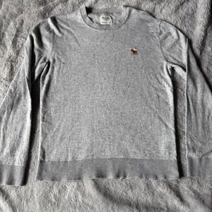 Abercrombie & Fitch Grey Cotton Merino Wool Crewneck Moose Logo Sweater Womens M